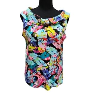 Rafaella Floral Oversized Collar 100% Cotton Pull Over Top Blue Pink Size M